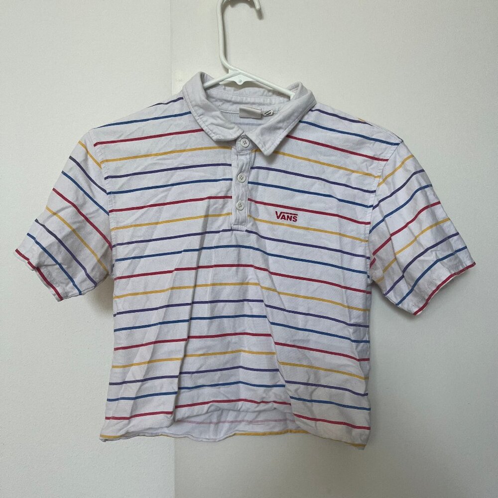 Colorful Stripes White Collared Crop Top